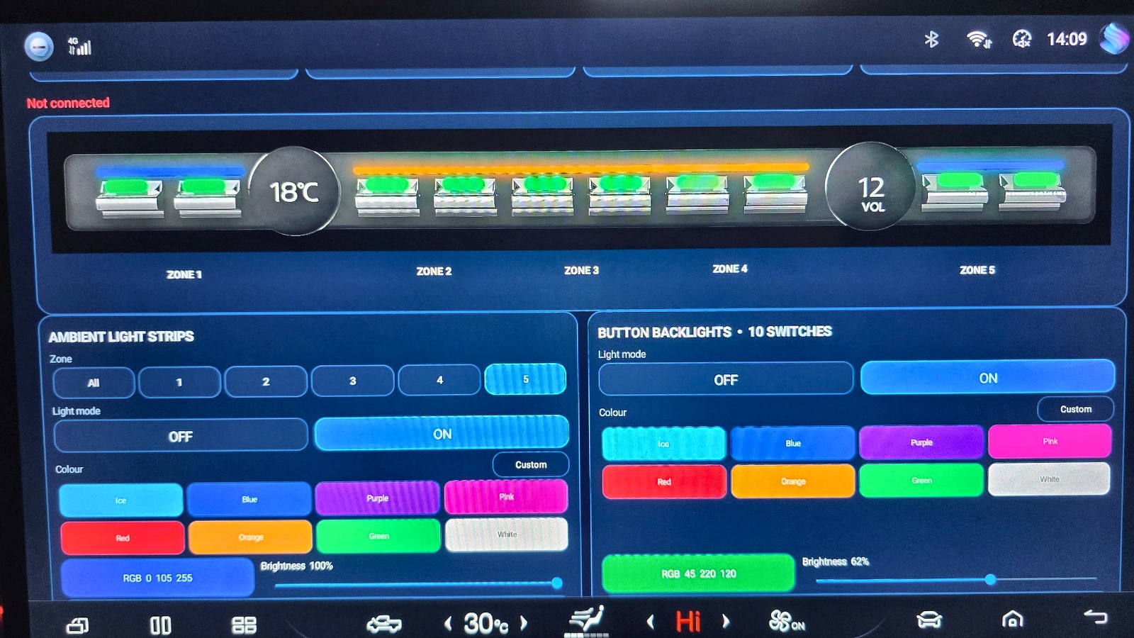 Shark Control ambient-light control screen on the BYD Shark head unit