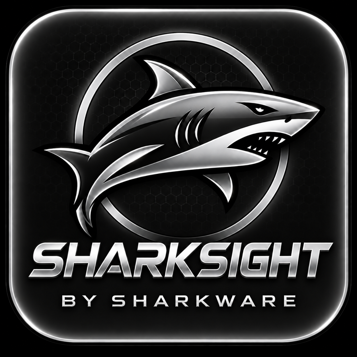SharkSight chrome emblem on black